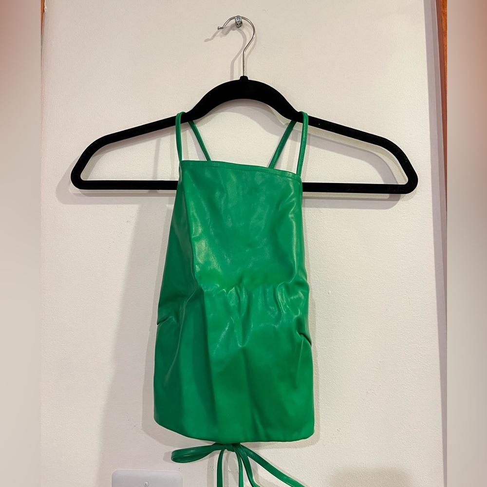 Mixology Brooklyn Karma Green Leather Tie Back Top